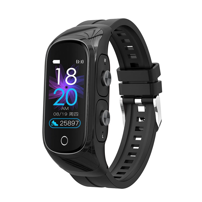 eprolo N8 smart bracelet with Bluetooth ear headset, two-in-one sports watch and wireless earbuds, black and sleek design