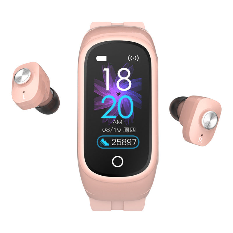 Eprolo New N8 Smart Bracelet with Bluetooth ear headset, two-in-one sports watch and fitness tracker, black design.