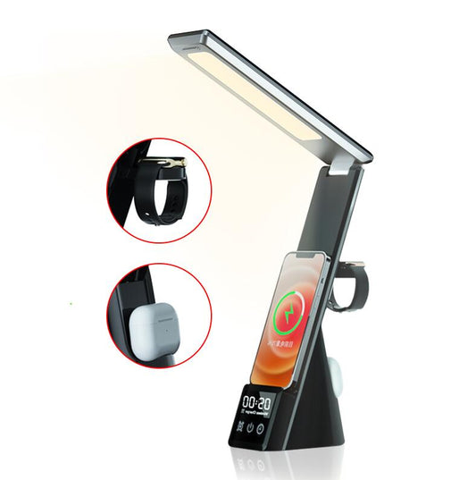 eprolo multi-function table lamp with clock, wireless charger, and phone stand, featuring modern design and convenient charging ports