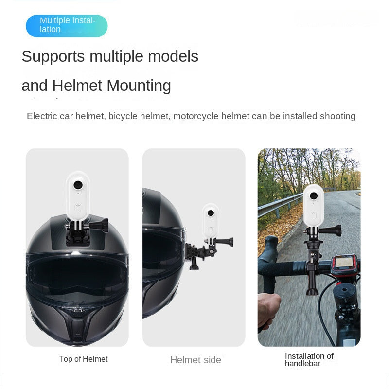 Eprolo thumb bike camera with magnetic back clip, sports camera and pet recorder mounted on a bike handlebar.