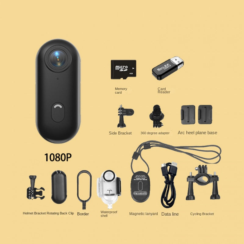 Eprolo thumb bike camera with magnetic back clip, compact sports camera and pet recorder in black