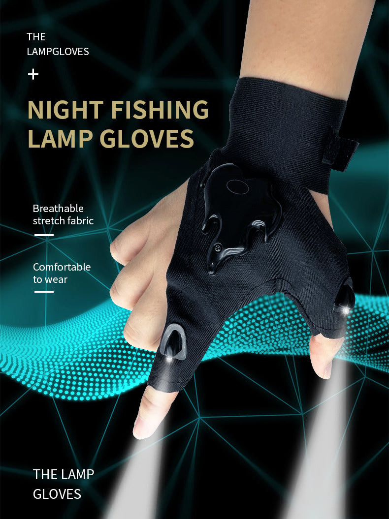 Eprolo LED rechargeable fishing gloves with luminous finger cots, high elasticity, anti-slip repair, and built-in lighting for night fishing.