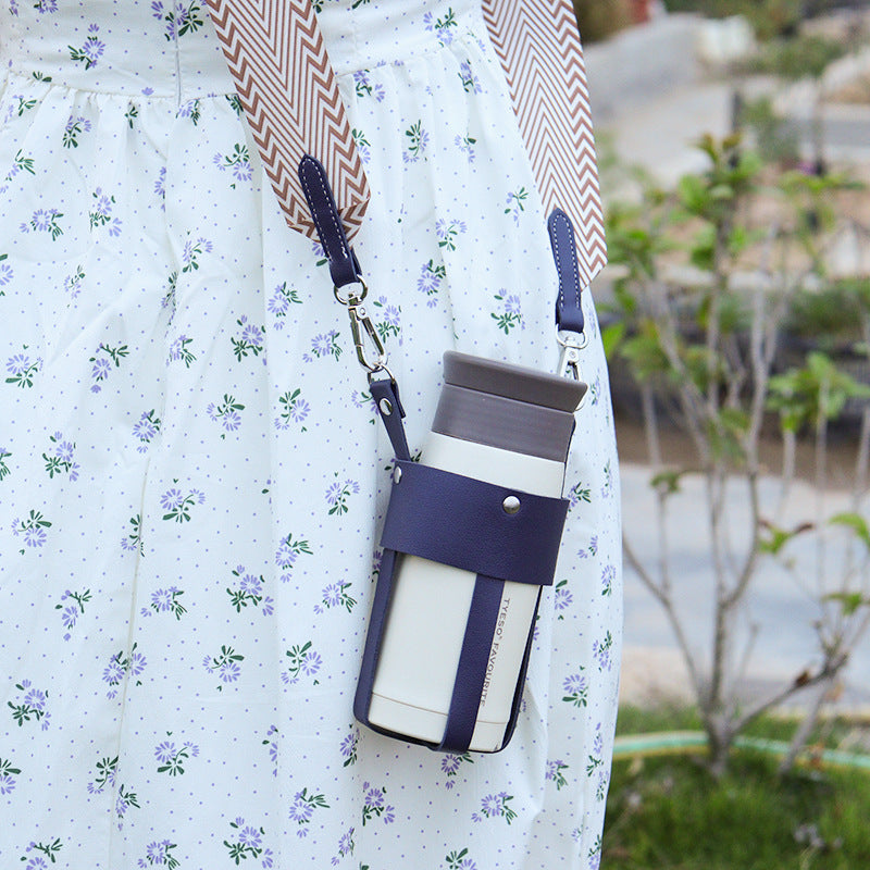 Eprolo outdoor insulated stainless steel bottle cover with woven shoulder strap and detachable handle for diagonal carrying.