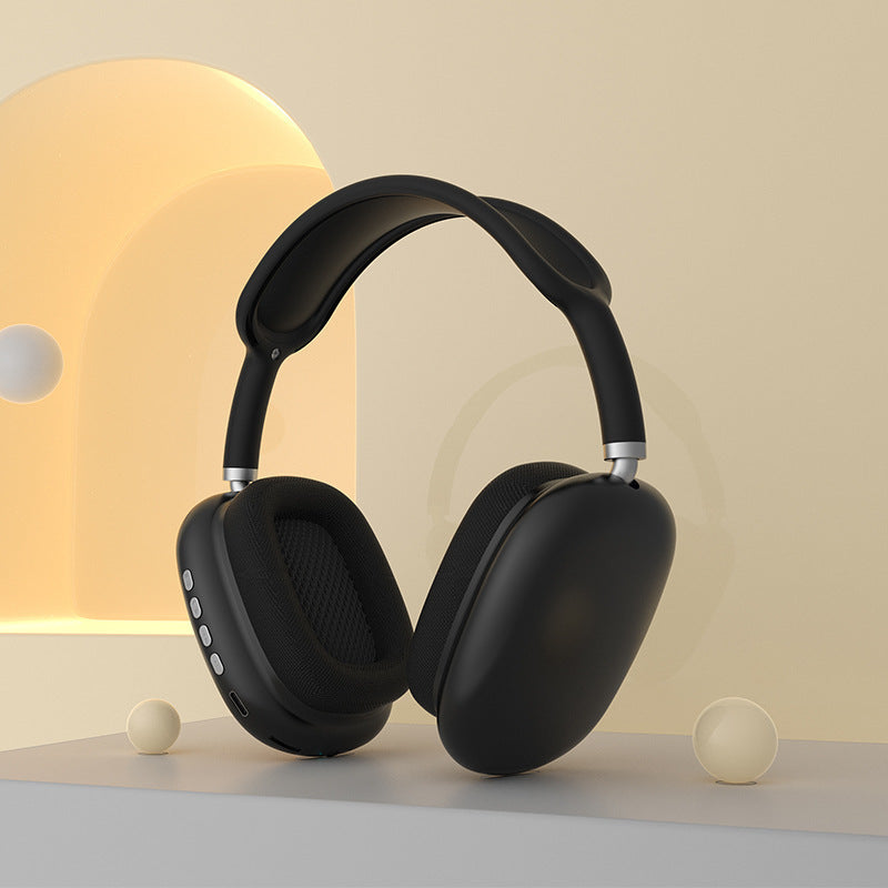 Eprolo P9AirMax wireless Bluetooth headset with earphones, close-up of black earphones connected to a smartphone.