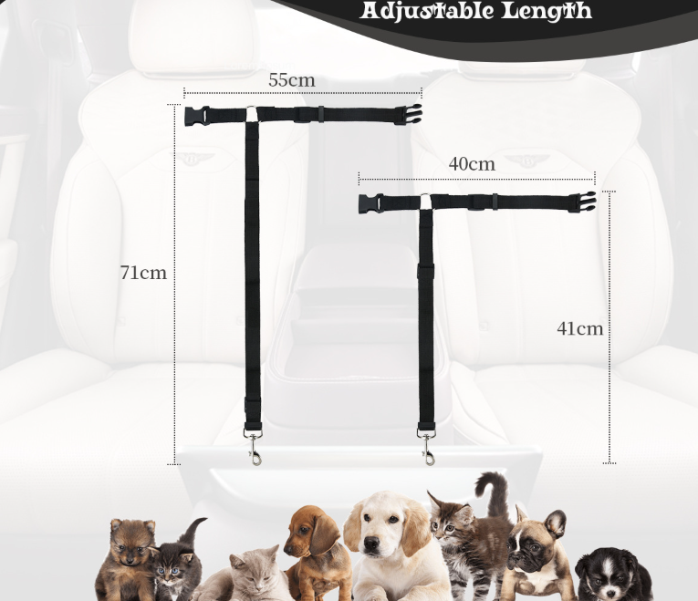 Adjustable eprolo pet car safety belt ring and harness for dogs, designed to secure pets in the rear seat during travel.