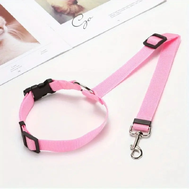 Adjustable pet car safety belt with ring for dogs, rear seat harness by eprolo, ensuring safe travel for pets.