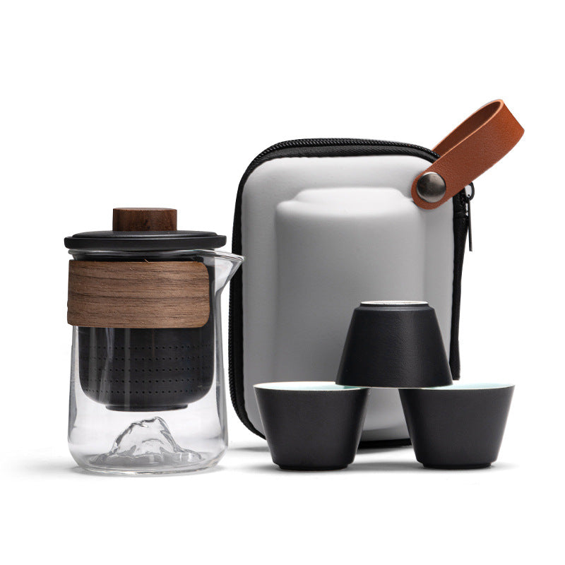 Eprolo portable travel tea set with small brewing cups and quick cup for outdoor Kung Fu tea brewing and storage.