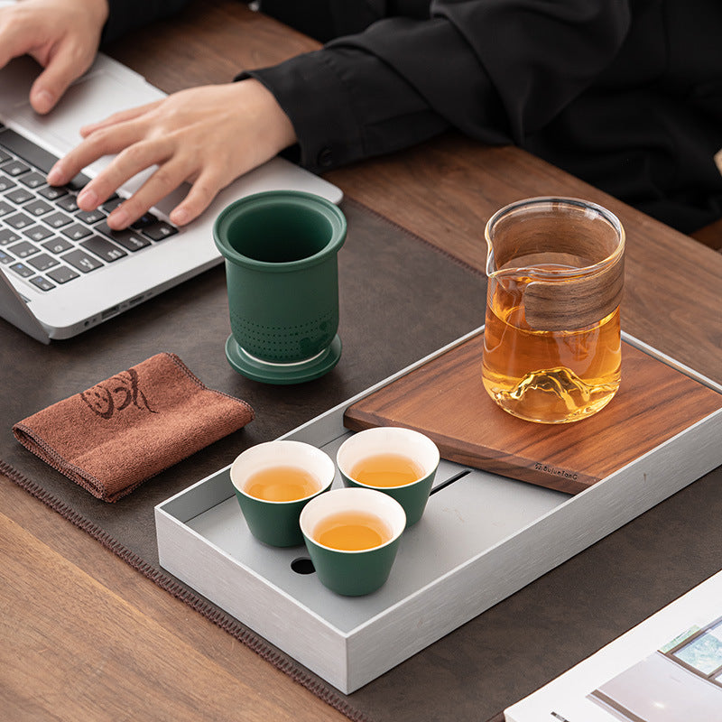Portable eprolo travel tea set with small brewing cups, compact Kung Fu tea set ideal for outdoor tea drinking and brewing.