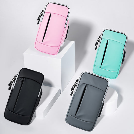 Eprolo waterproof running phone arm bag with adjustable strap, designed for men and women, holds smartphones during outdoor sports.
