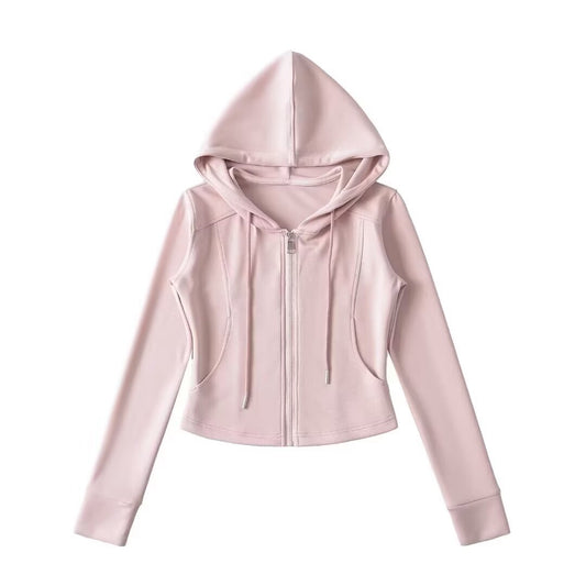 Black drawstring hooded slim fit hoodie with zipper closure and long sleeves from eprolo, shown on a model.