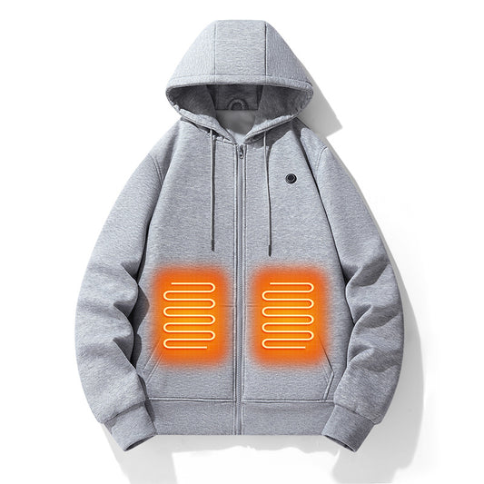 Eprolo men's zip-up heating hoodie with five-zone electric heating, hood, and outdoor warm fleece jacket for winter.