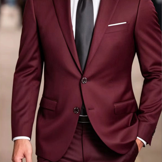 Slim fit men's formal suit by eprolo, two-piece tuxedo set with solid color and double button jacket, perfect for weddings.