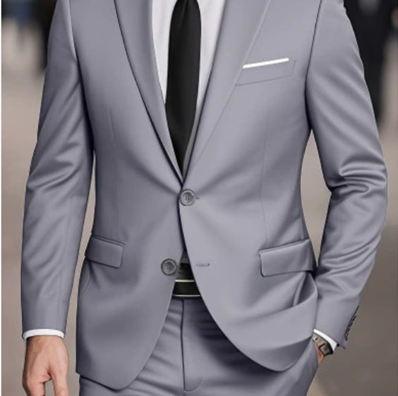 Formal men's slim fit wedding tuxedo suit with solid color jacket and double buttons, eprolo brand, for elegant occasions.