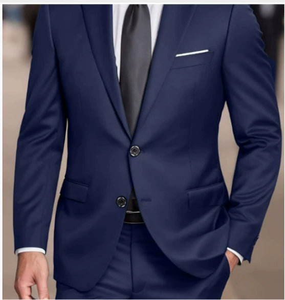 Formal men's slim fit tuxedo suit with double buttons, solid color wedding jacket, by eprolo.
