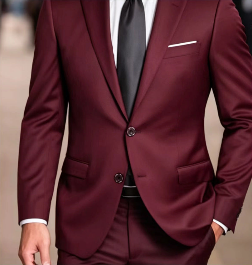 Formal men's slim fit two-piece suit with double-button tuxedo jacket in solid color, ideal for weddings, by eprolo.