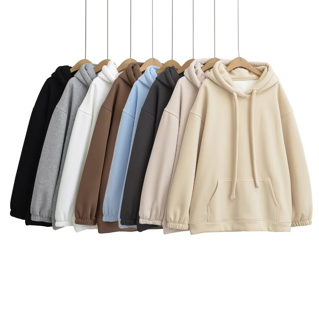 Eprolo loose drawstring hooded sweatshirt with front kangaroo pocket, soft fabric, and casual fit, shown in a relaxed style.