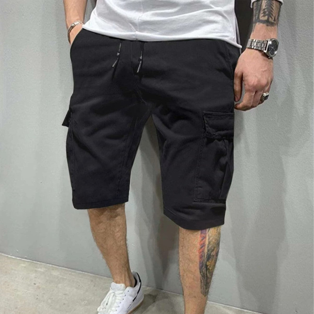 Men's cargo loose straight-leg trendy beach mid-length pants by eprolo, shown in a casual, relaxed fit with multiple pockets.