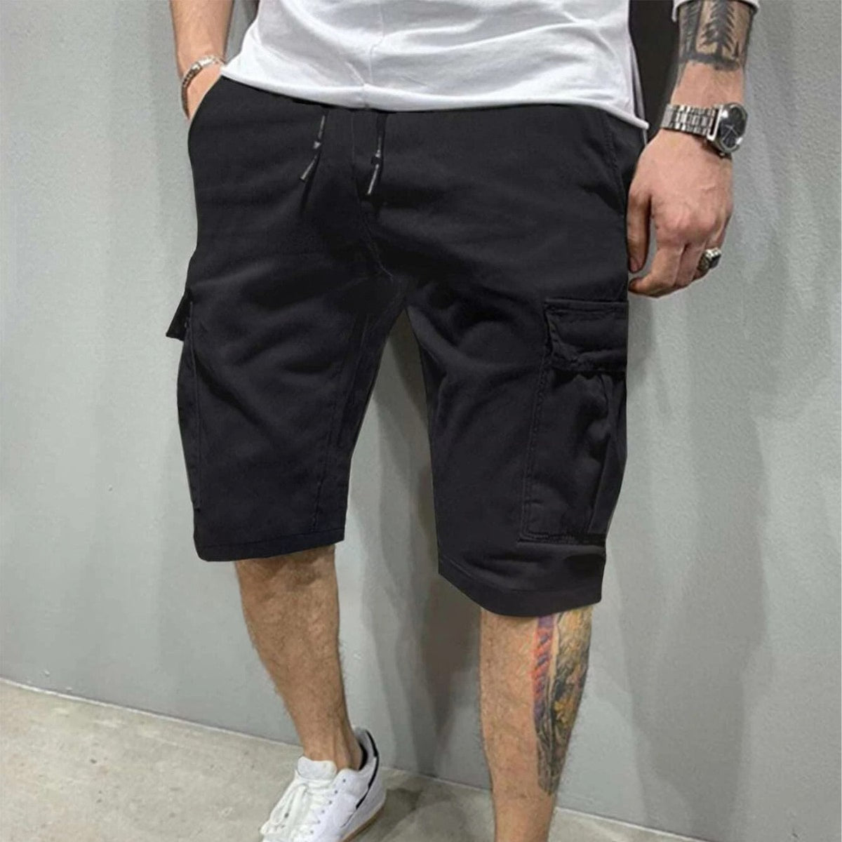 Men's cargo loose straight-leg trendy beach mid-length pants by eprolo, shown in a casual, relaxed fit with multiple pockets.