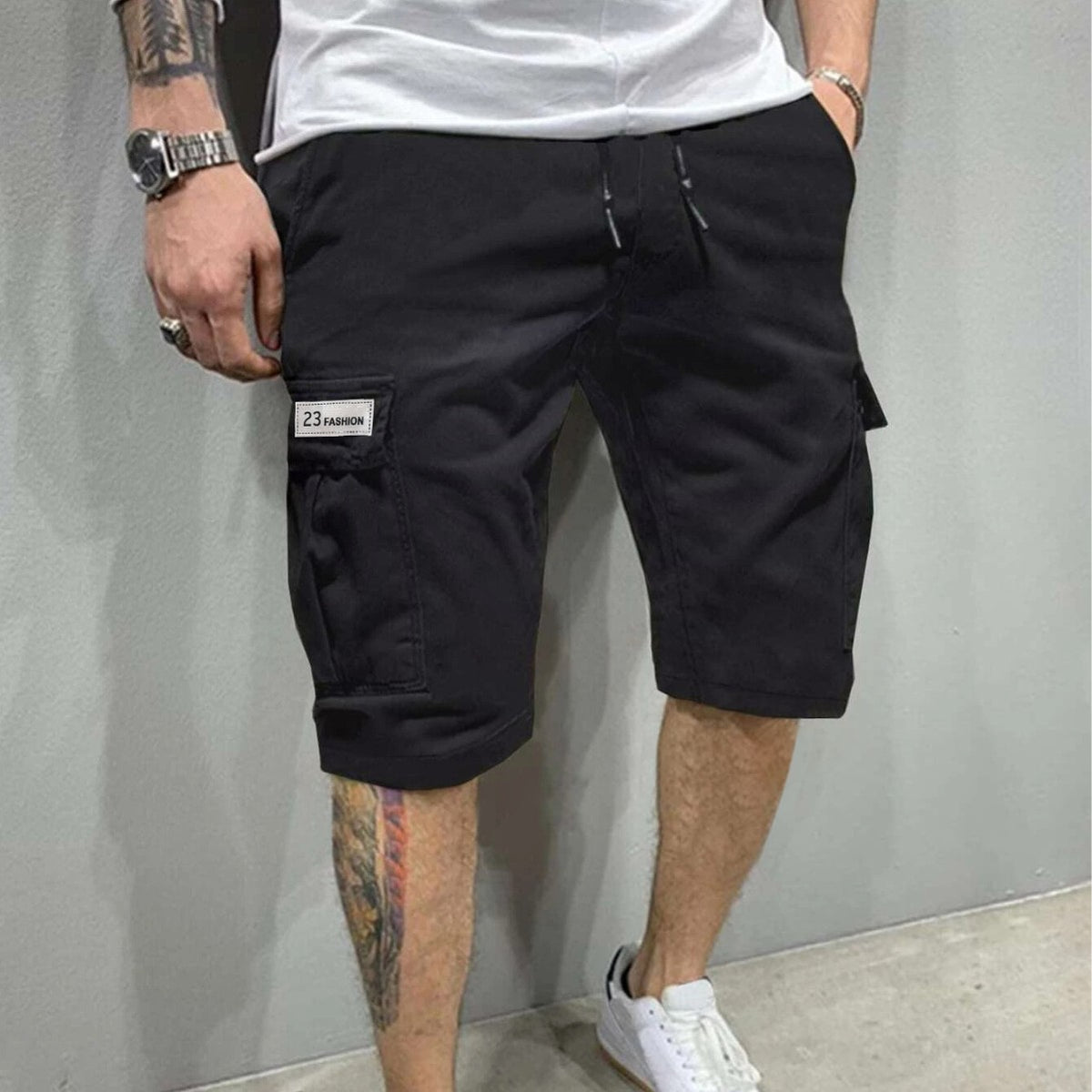 Men's cargo loose straight-leg beach pants by eprolo, mid-length, lightweight, with multiple pockets and relaxed fit.