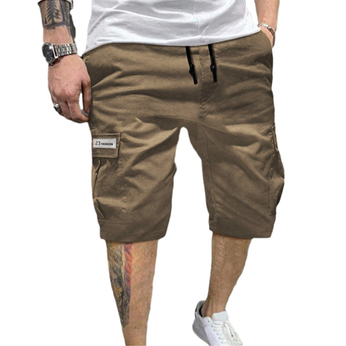 Men's cargo loose straight-leg beach pants by eprolo, mid-length, lightweight, with multiple pockets and relaxed fit for casual wear.