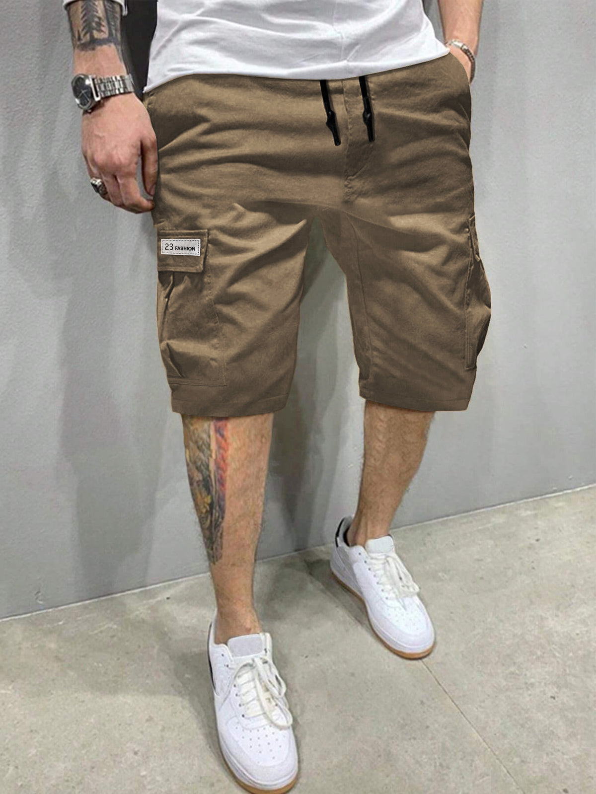 Men's cargo loose straight-leg beach pants by eprolo, mid-length style with casual, trendy design and multiple pockets.