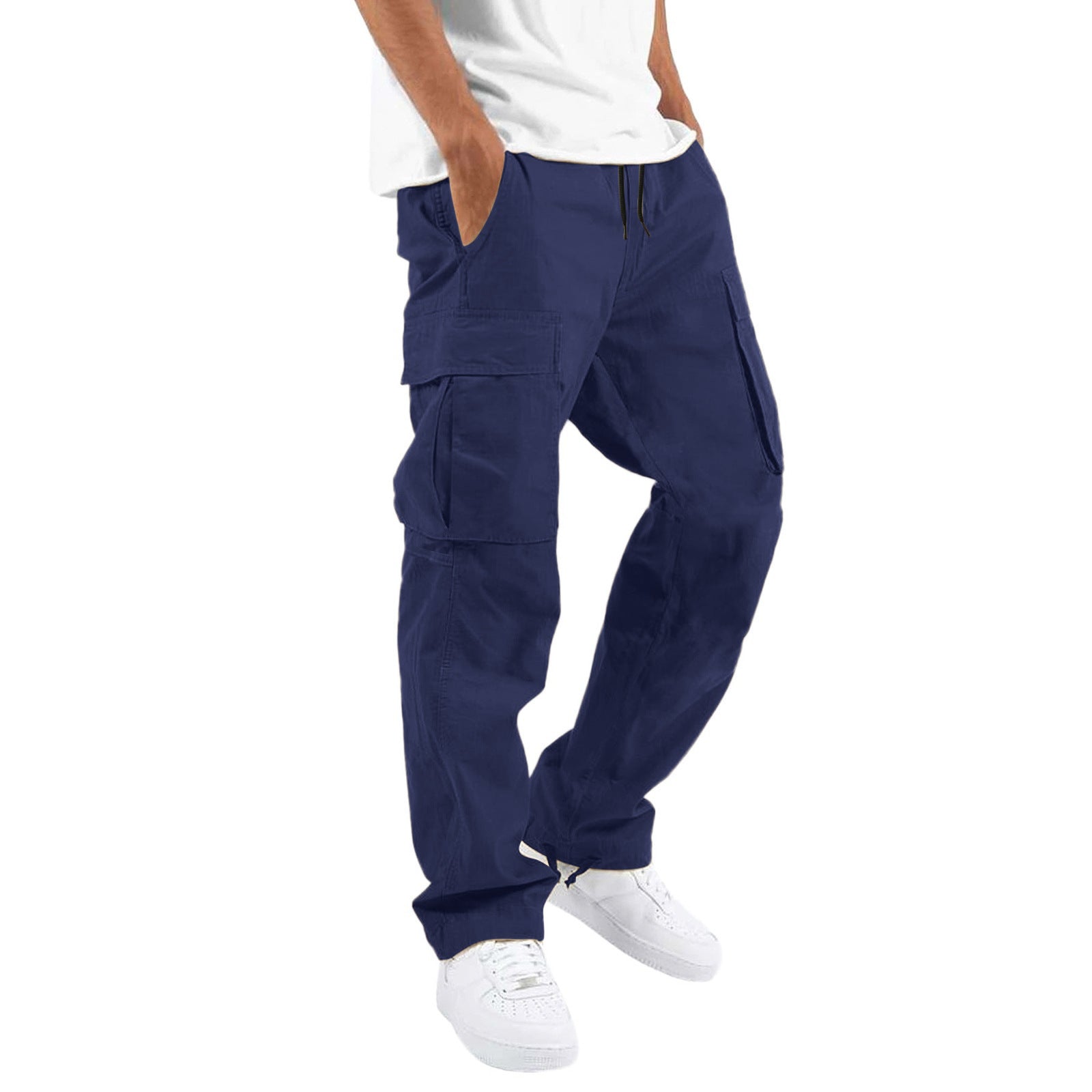 Men's cargo pants by eprolo, long trousers with multiple pockets, suitable for casual and sporty wear, shown in black.