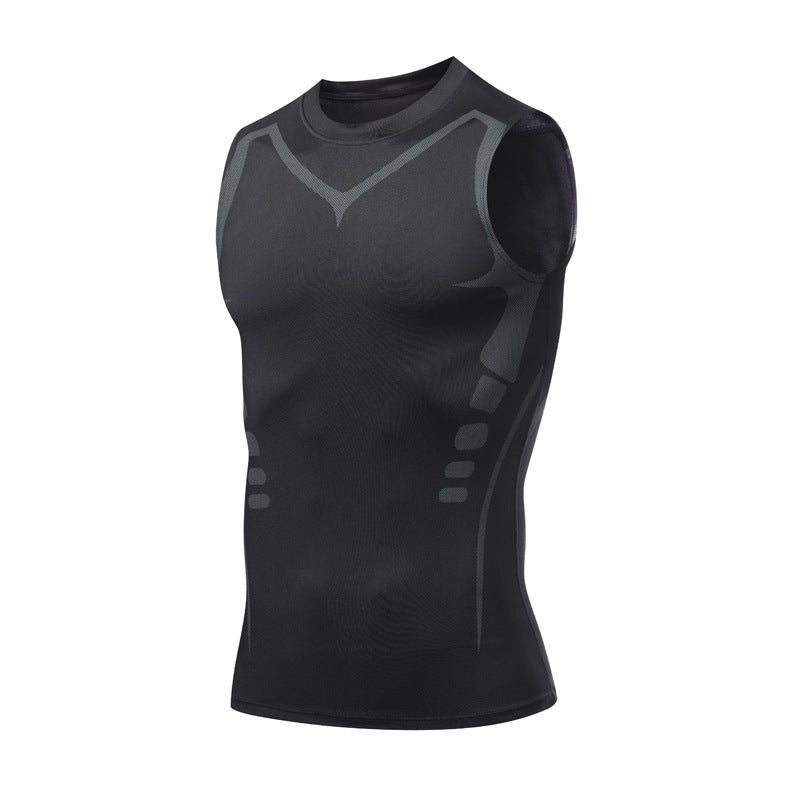 Men's eprolo quick-dry sports fitted short sleeve vest with breathable, moisture-wicking, highly elastic fabric for fitness training.
