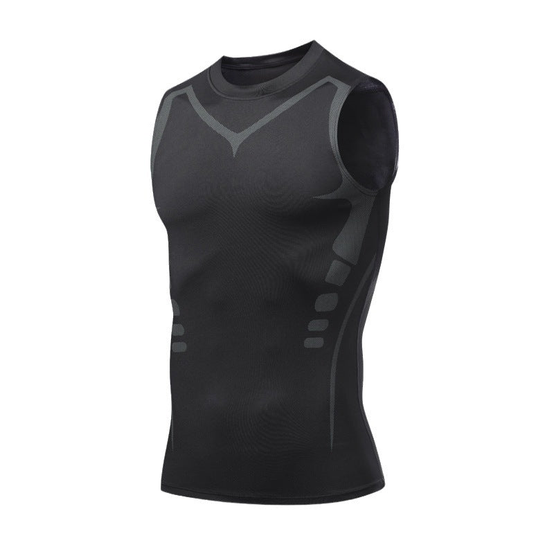 Men's eprolo athletic fitted short sleeve vest, quick-dry, breathable, moisture-wicking, highly elastic fitness training shirt.