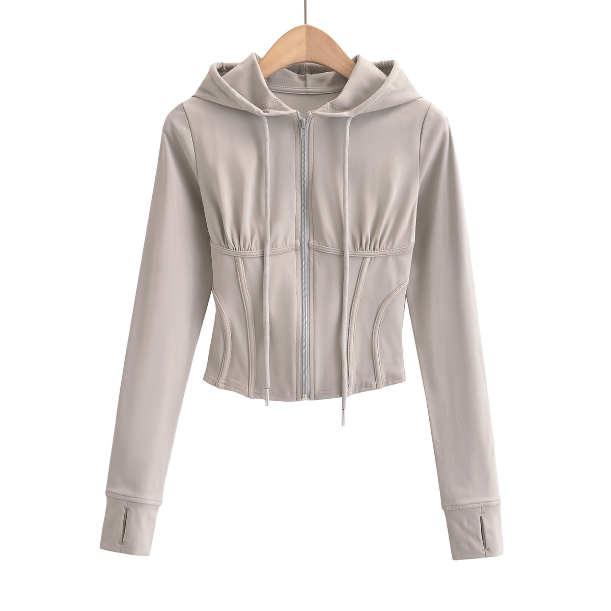 Slim fit drawstring hooded zipper top - American Smart