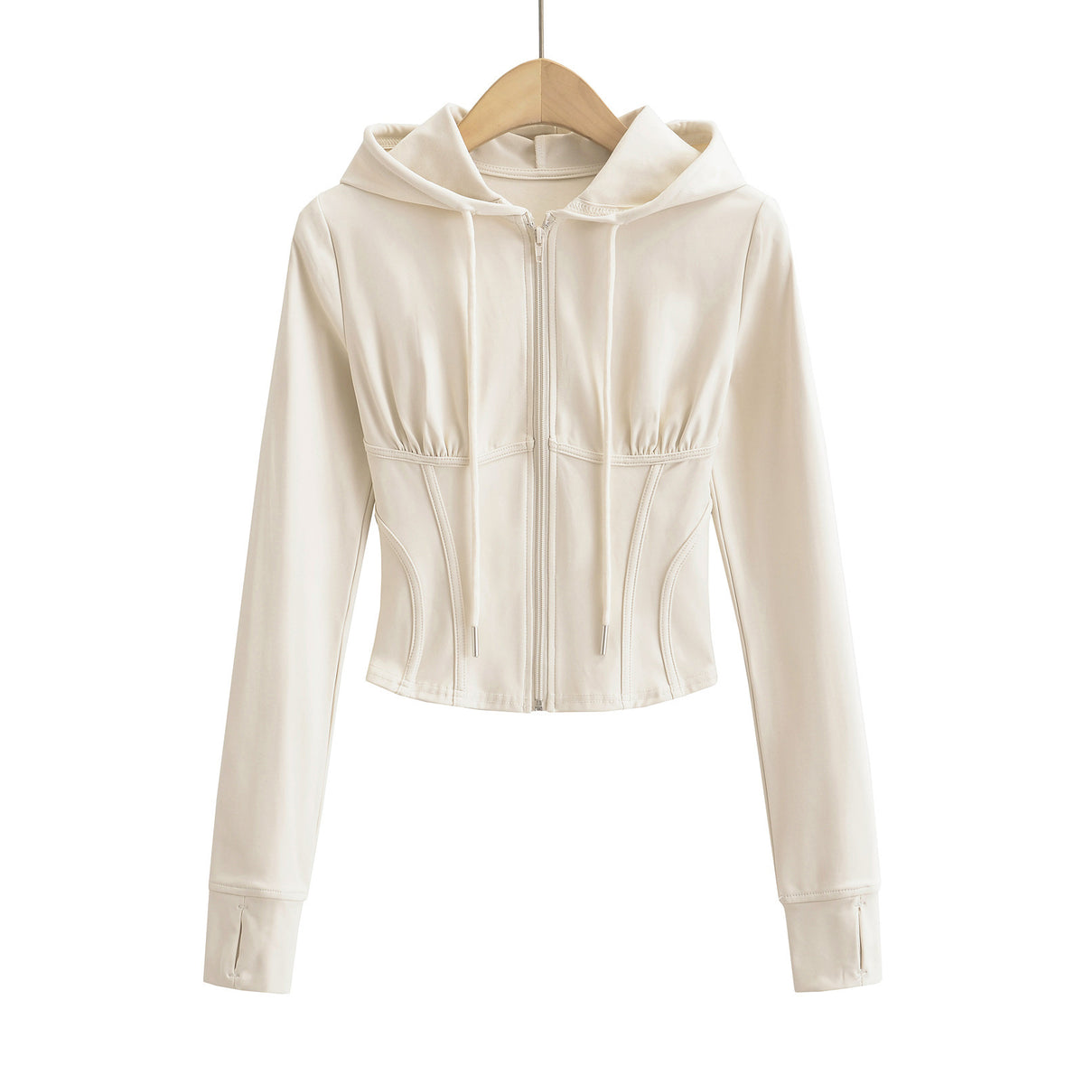 Slim fit drawstring hooded zipper top - American Smart