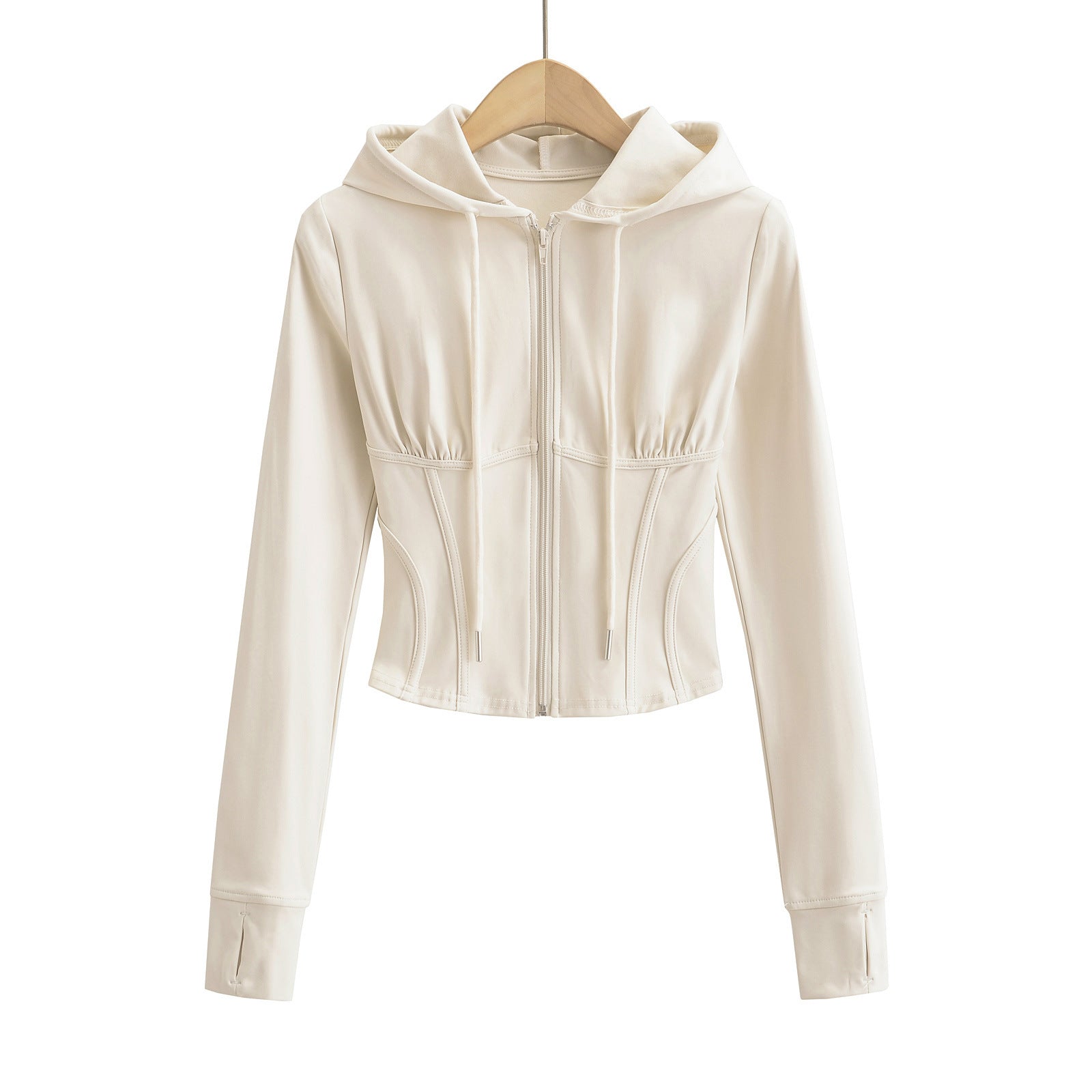 Slim fit drawstring hooded zipper top - American Smart