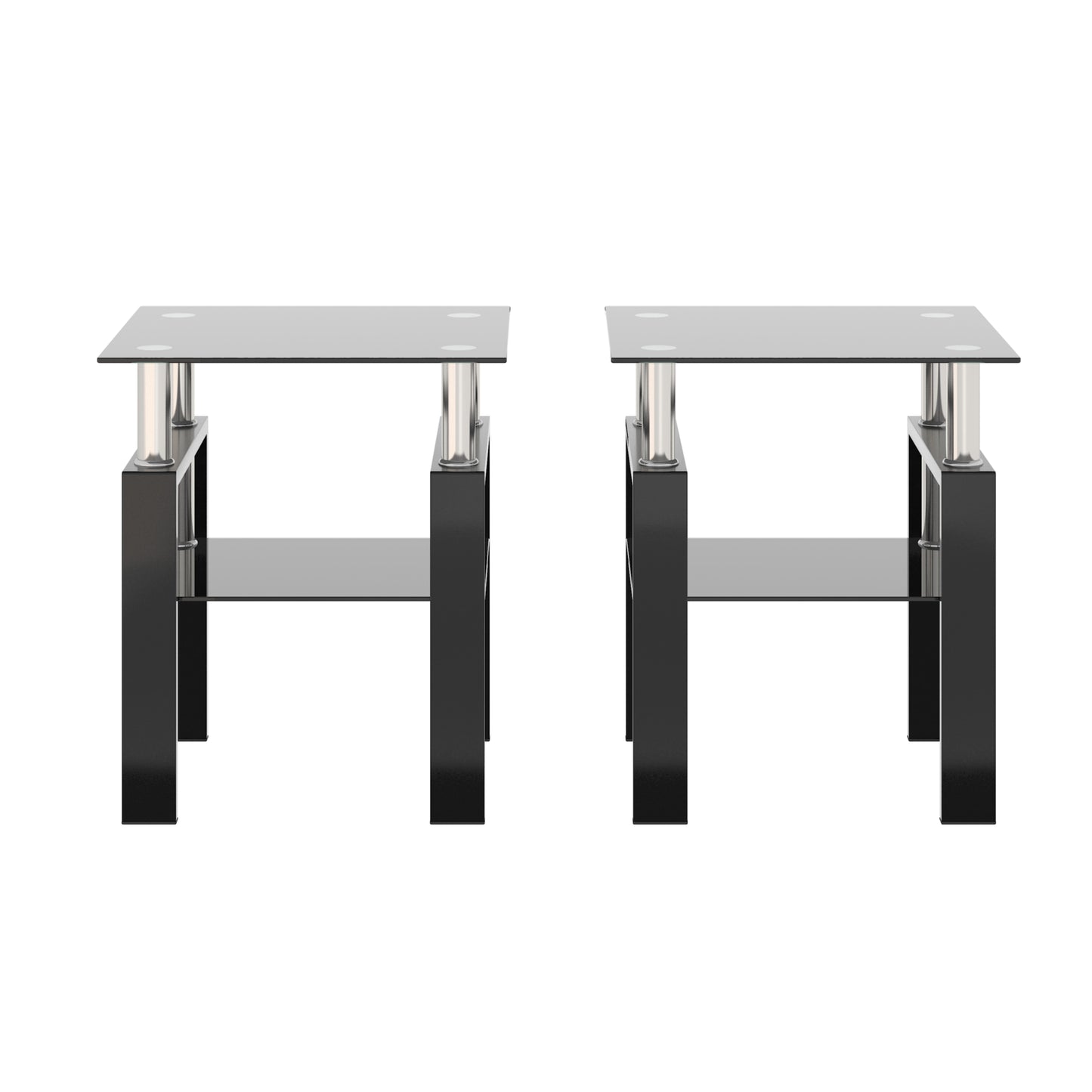 Set of 2, Modern Tempered Glass Tea Table Coffee Table End Table, Square Table for Living Room, Black - American Smart