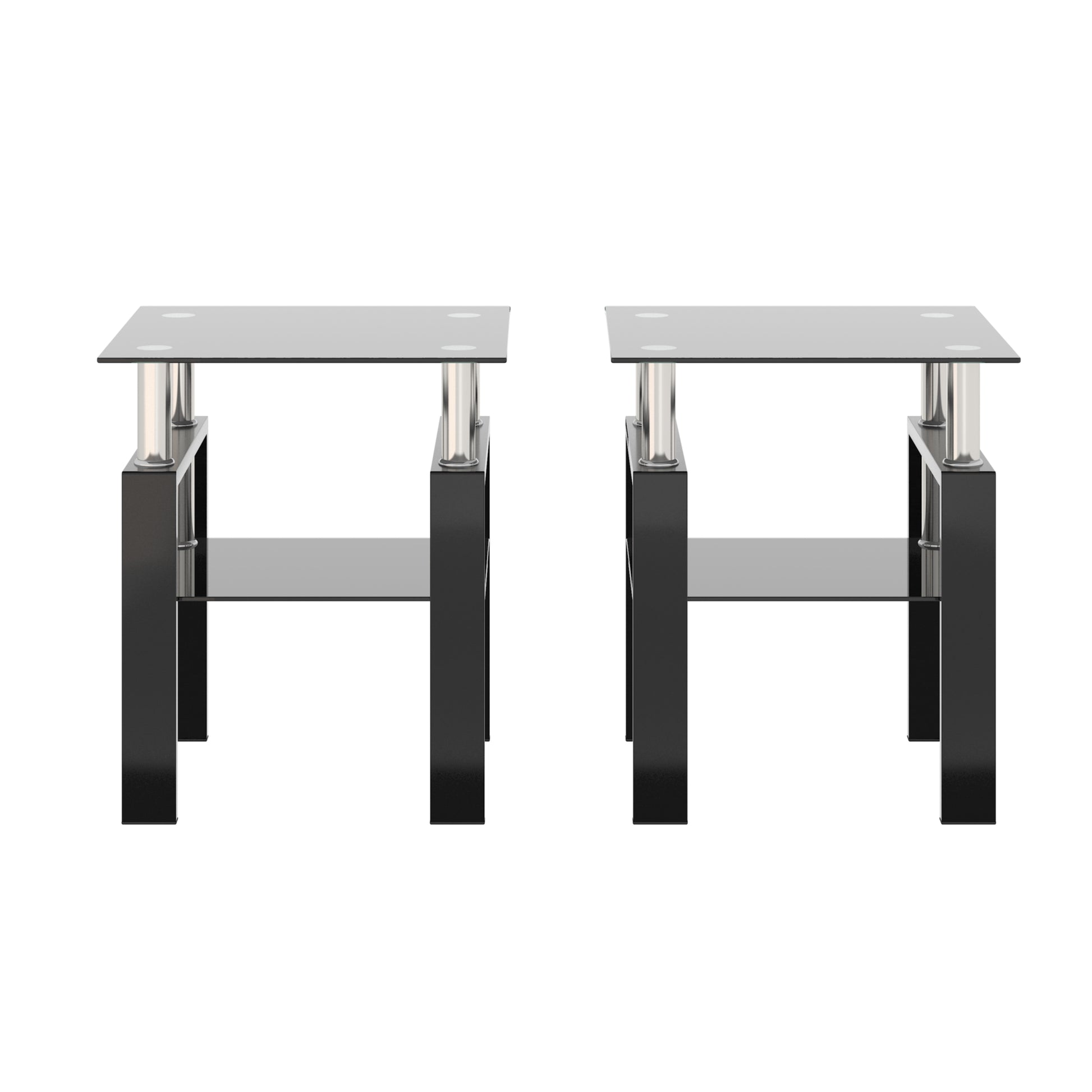 Set of 2, Modern Tempered Glass Tea Table Coffee Table End Table, Square Table for Living Room, Black - American Smart