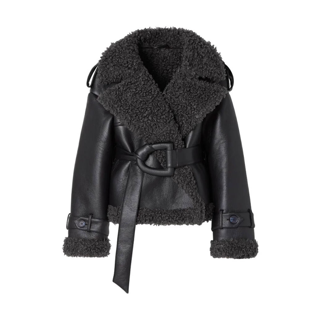 Eprolo women's short winter jacket with collar and fur, featuring a waist-cinching design and fashionable autumn and winter style.