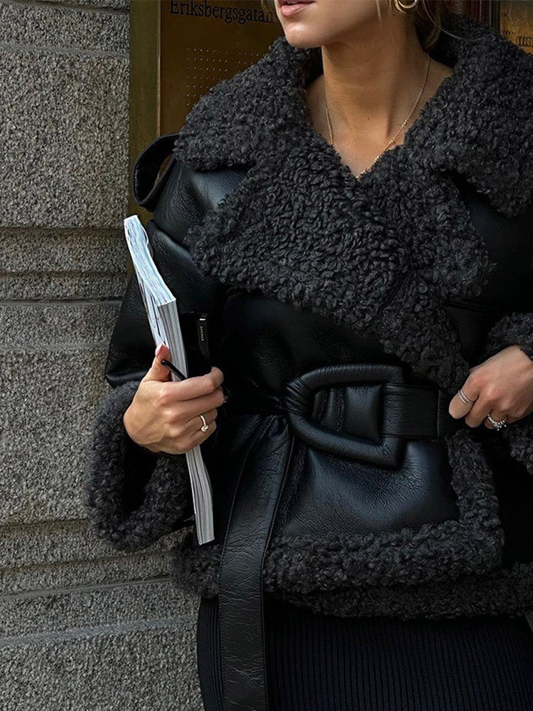 Eprolo women's short jacket with autumn and winter fur collar, waist-cinching fashionable one-piece winter and fall outerwear.