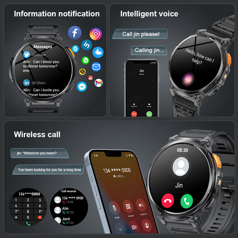Black silicone strap eprolo K66 outdoor sports smart watch with flashlight for men, showing digital display and rugged design.