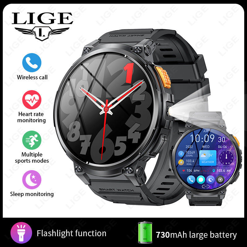 Black eprolo K66 outdoor sports smartwatch with flashlight, silicone strap, fitness tracking, and digital display for men.
