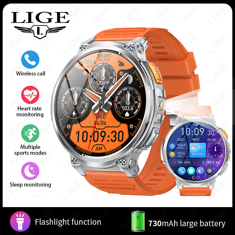 Black eprolo K66 outdoor sports smart watch for men with flashlight and silicone strap, fitness tracker and digital display