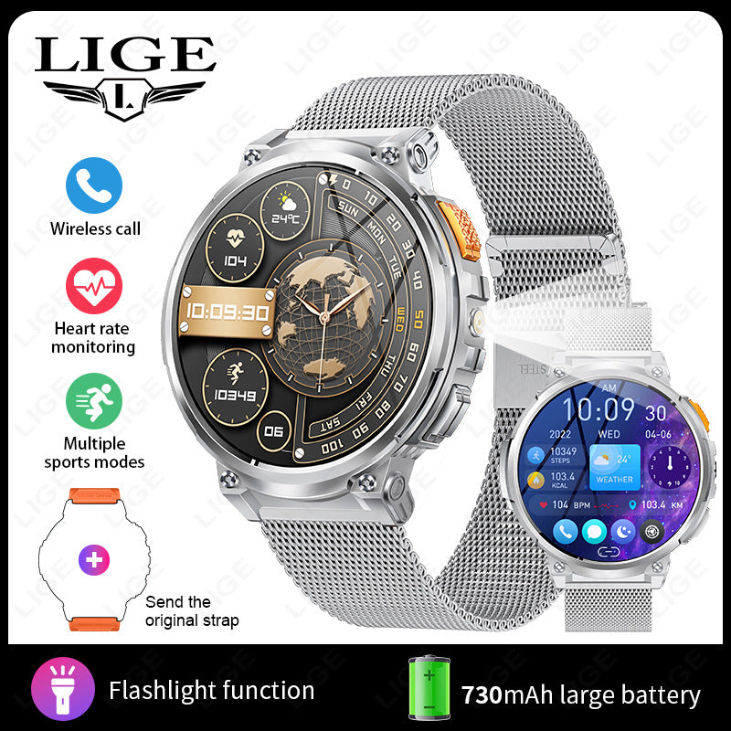 Black silicone strap eprolo K66 outdoor sports smartwatch for men with built-in flashlight and fitness tracking features.