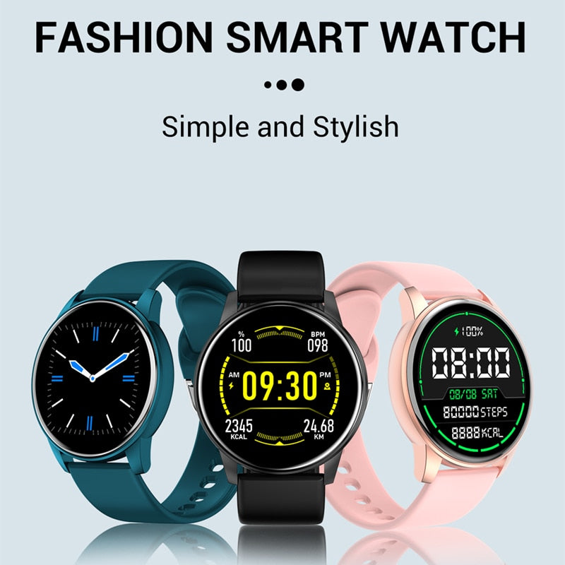 Eprolo women's smart watch with real-time weather, activity tracker, heart rate monitor, and sports features for Android and iOS.