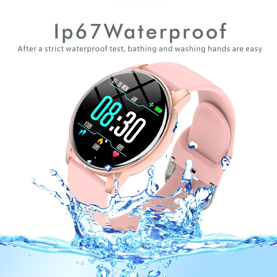 Eprolo women’s smart watch with real-time weather, activity tracker, heart rate monitor, suitable for Android and iOS.