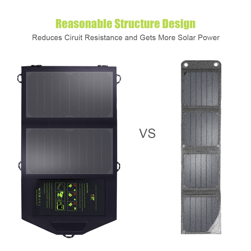 Portable eprolo 10W 5V solar panel charger for phones, ideal for hiking and outdoor use, with foldable design and durable build.