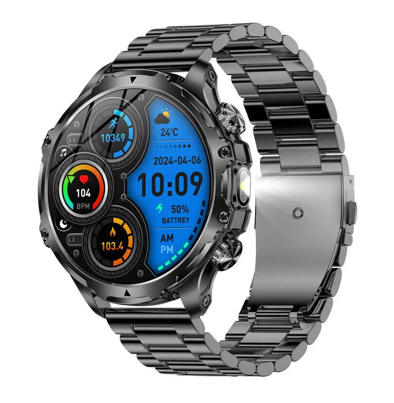 AK75 Smart Watch Flashlight  Men Outdoors Sports Fitness Tracker 700mah Large Battery BT Calling LED Light Smartwatch - American Smart