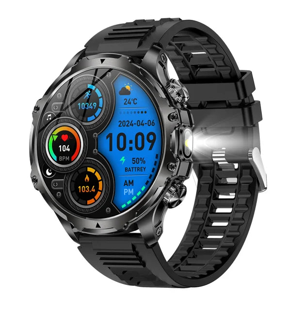 AK75 Smart Watch Flashlight  Men Outdoors Sports Fitness Tracker 700mah Large Battery BT Calling LED Light Smartwatch - American Smart