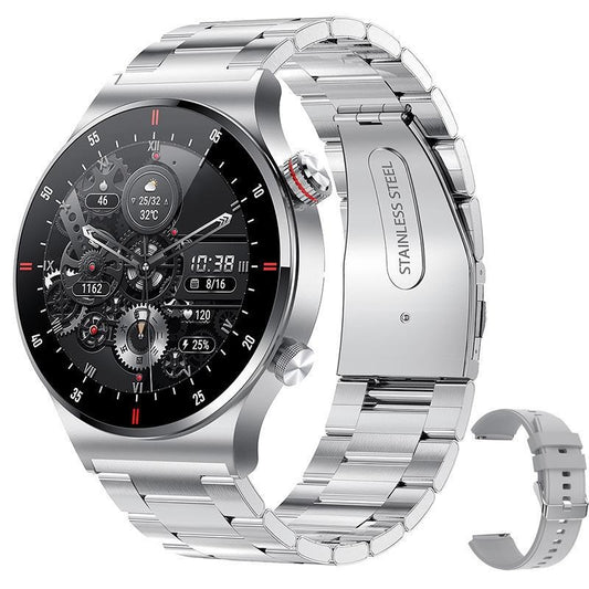 eprolo QW33 Smart Watch with ECG, PPG, music player, pedometer, and Bluetooth call functionality, shown on a wrist.