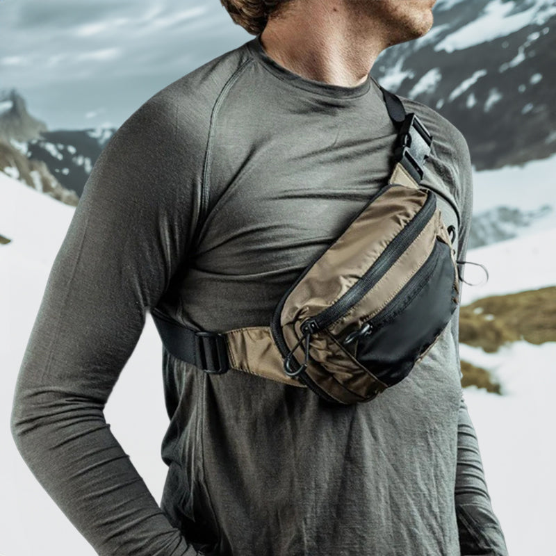 Eprolo tactical Molle chest and waist CCW bag with pistol holster, ideal for EDC and hunting, shown with gear attached.