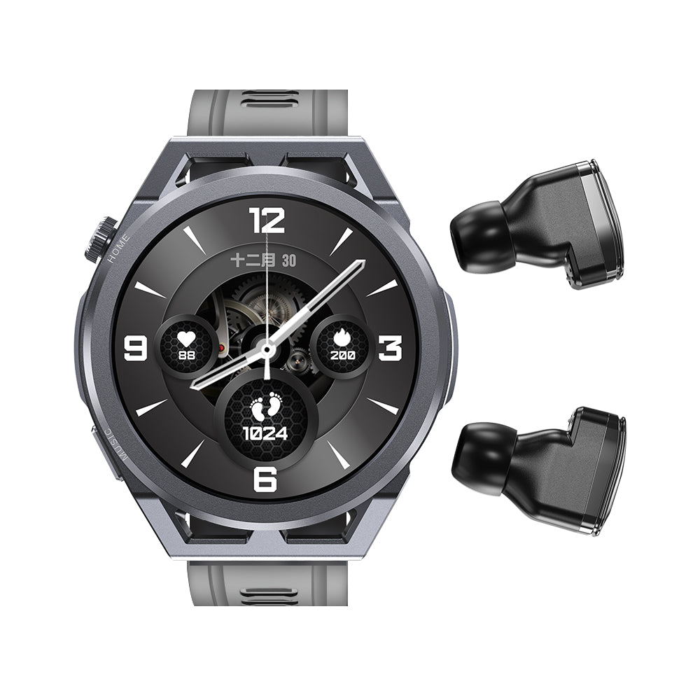 Black eprolo N18 smart watch with TWS earbuds, Bluetooth, NFC, heart rate, blood pressure monitoring, and local playback.