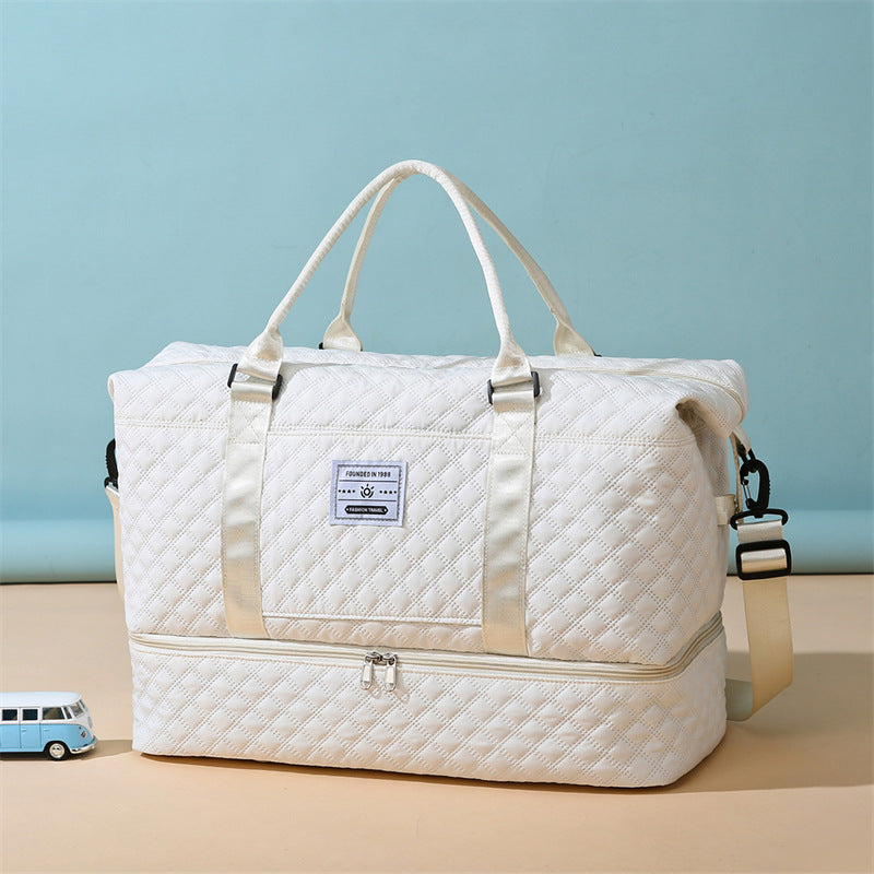 Checkered Dry-Wet Separation Sports Tote Bag Yoga Fitness Bag Large Capacity Shoe Compartment Travel Bag - American Smart