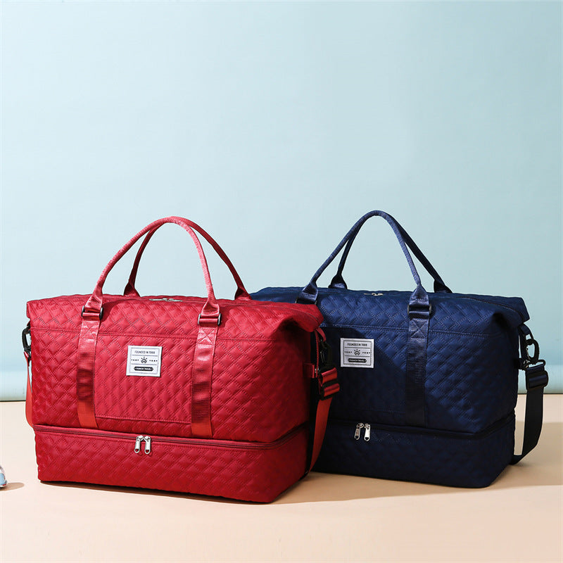 Checkered Dry-Wet Separation Sports Tote Bag Yoga Fitness Bag Large Capacity Shoe Compartment Travel Bag - American Smart