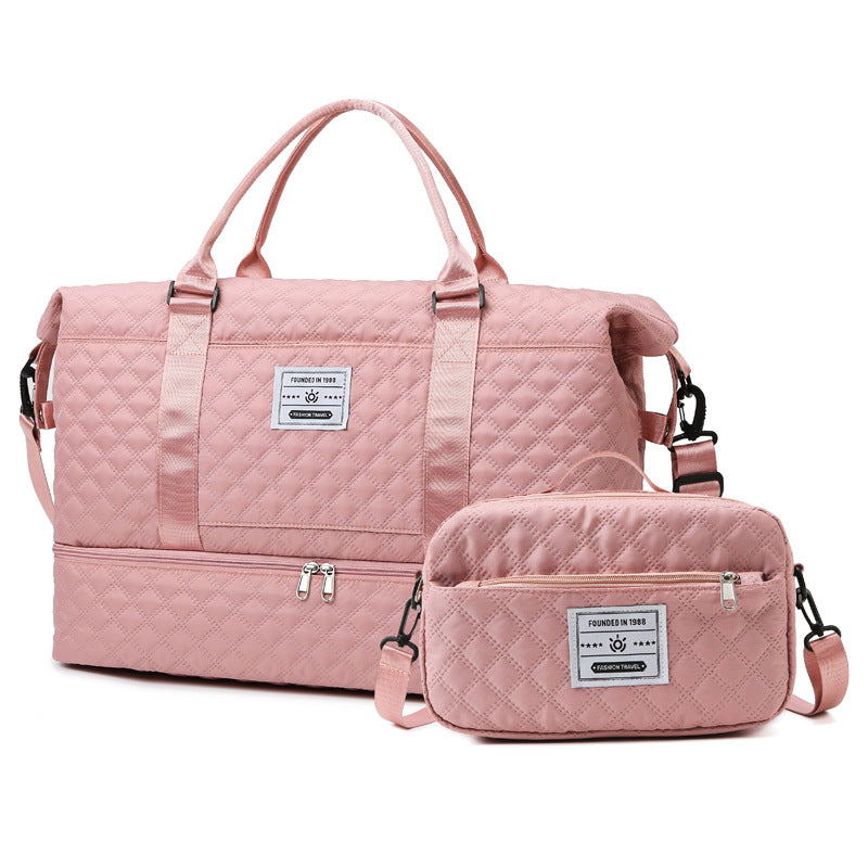 Checkered Dry-Wet Separation Sports Tote Bag Yoga Fitness Bag Large Capacity Shoe Compartment Travel Bag - American Smart